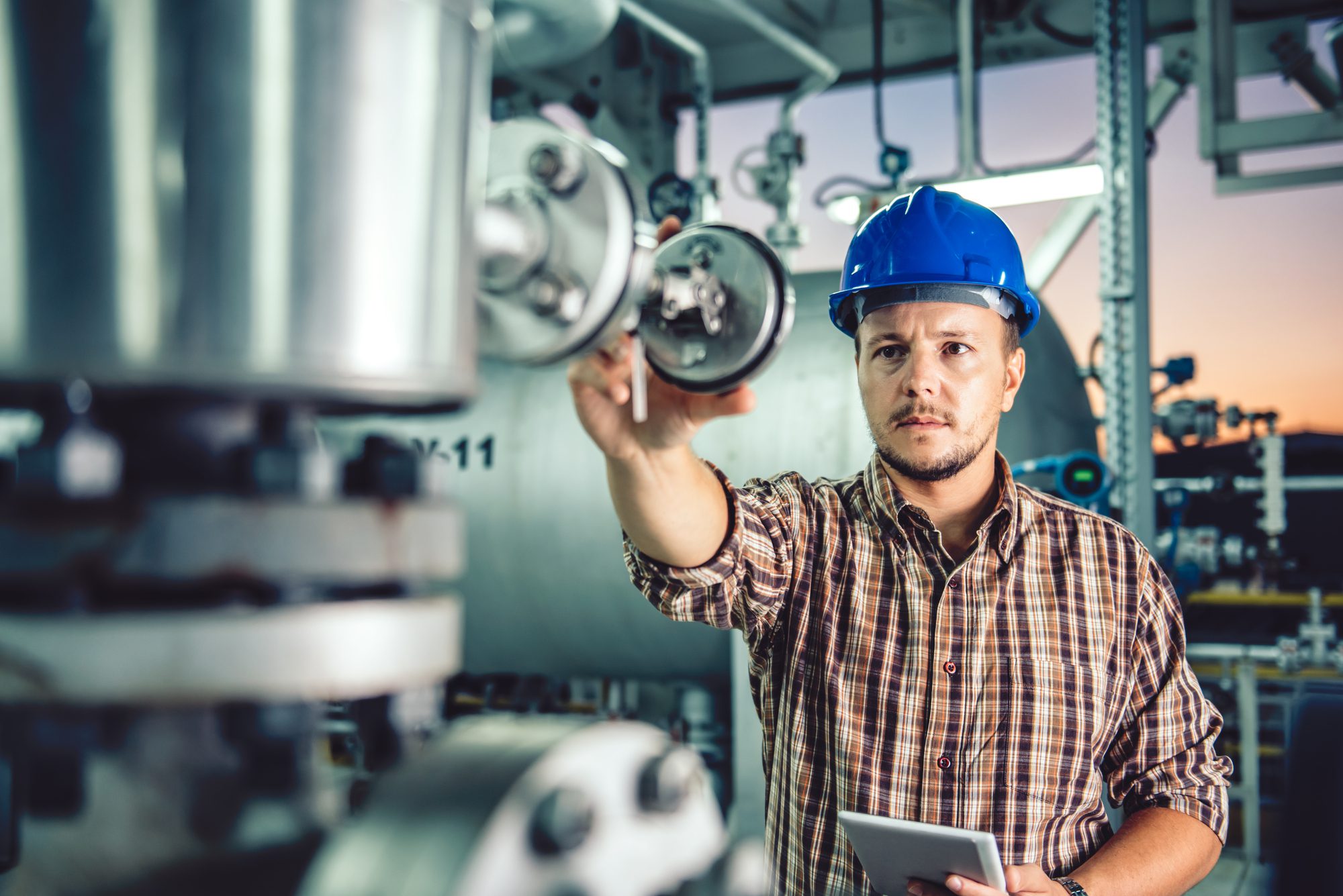 Man Wearing Blue Hardhat